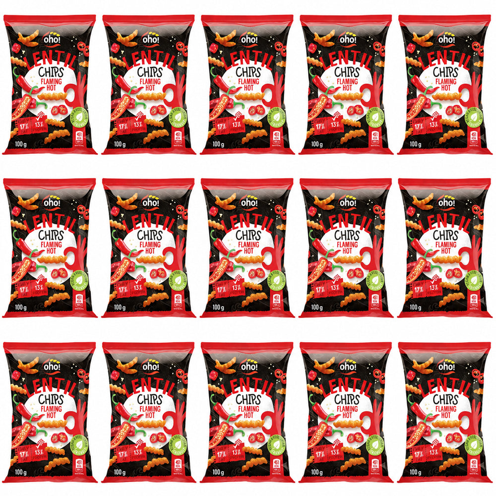 Oho! Lentil Chips Flaming Hot 100g (10, 15 & 23 Bags)