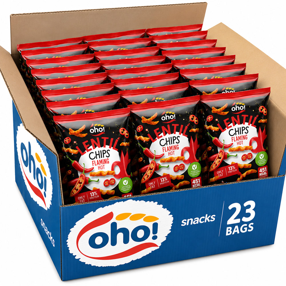 Oho! Lentil Chips Flaming Hot 100g (10, 15 & 23 Bags)