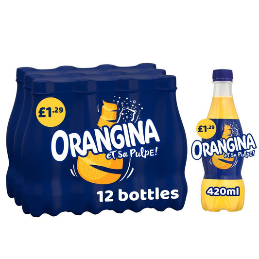Orangina Sparkling Orange Fruit Drink 420ml - Pack of 12 | Refreshing Citrus Soda