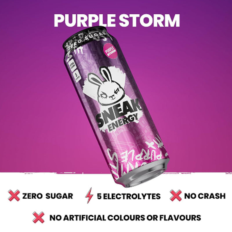 Sneak Energy Purple Storm 500ml x 12 Cans Mixed Berry Zero Sugar