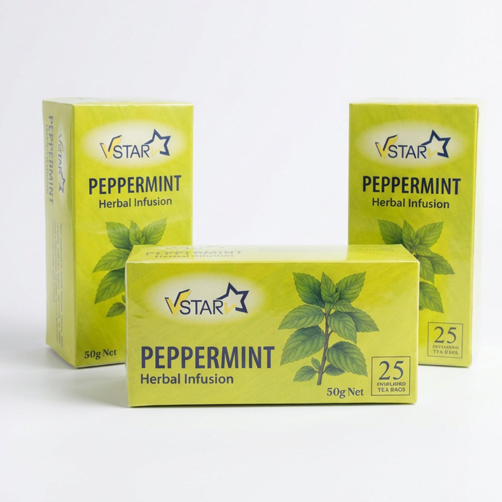 VSTAR Peppermint Herbal Infusion – 3 × 50g | Peppermint Tea (75 Enveloped Tea Bags)