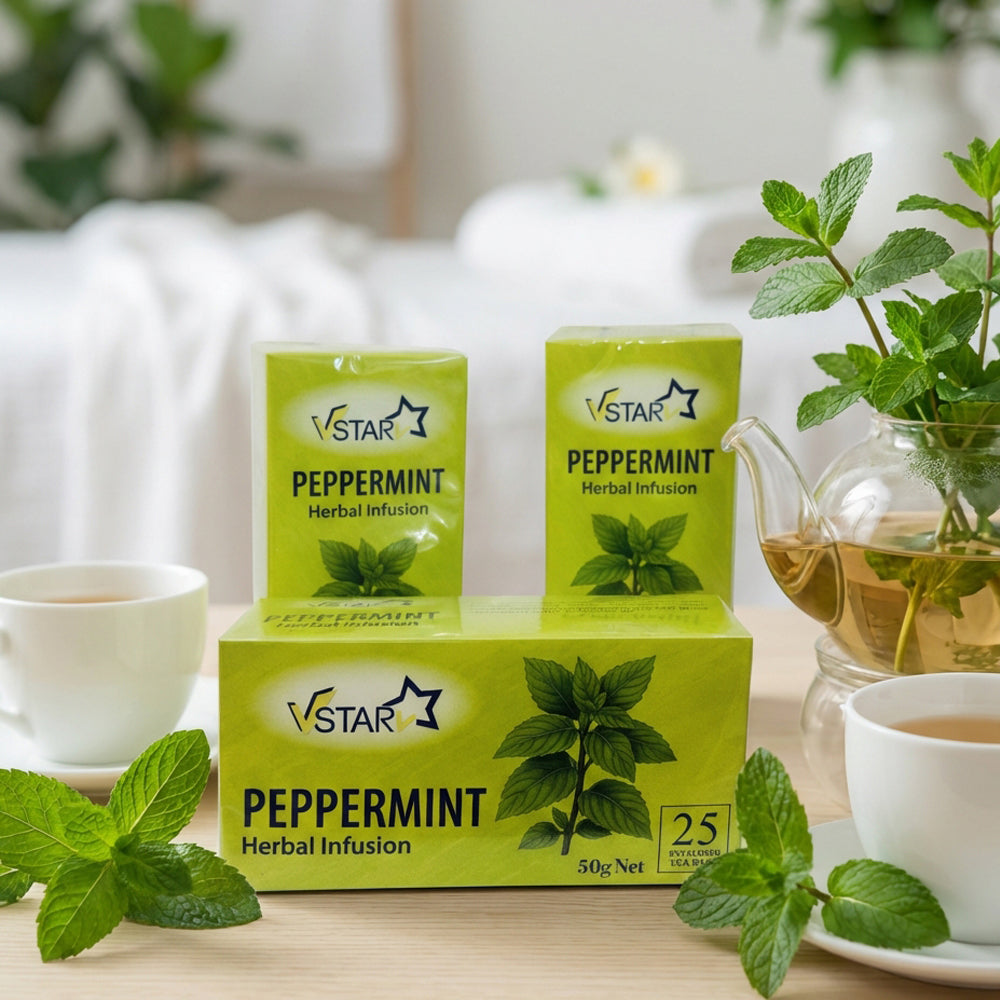 VSTAR Peppermint Herbal Infusion – 3 × 50g | Peppermint Tea (75 Enveloped Tea Bags)