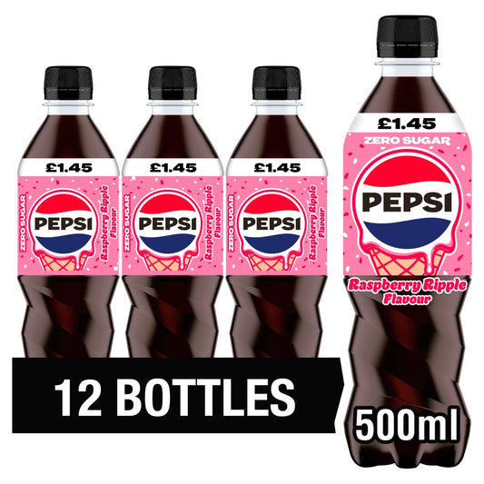 Pepsi Raspberry Ripple Flavour Zero Sugar 500ml (Case of 12)