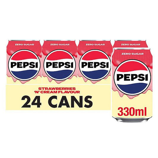 Pepsi Strawberries 'N' Cream Zero Sugar 330ml (12 or 24 Cans)