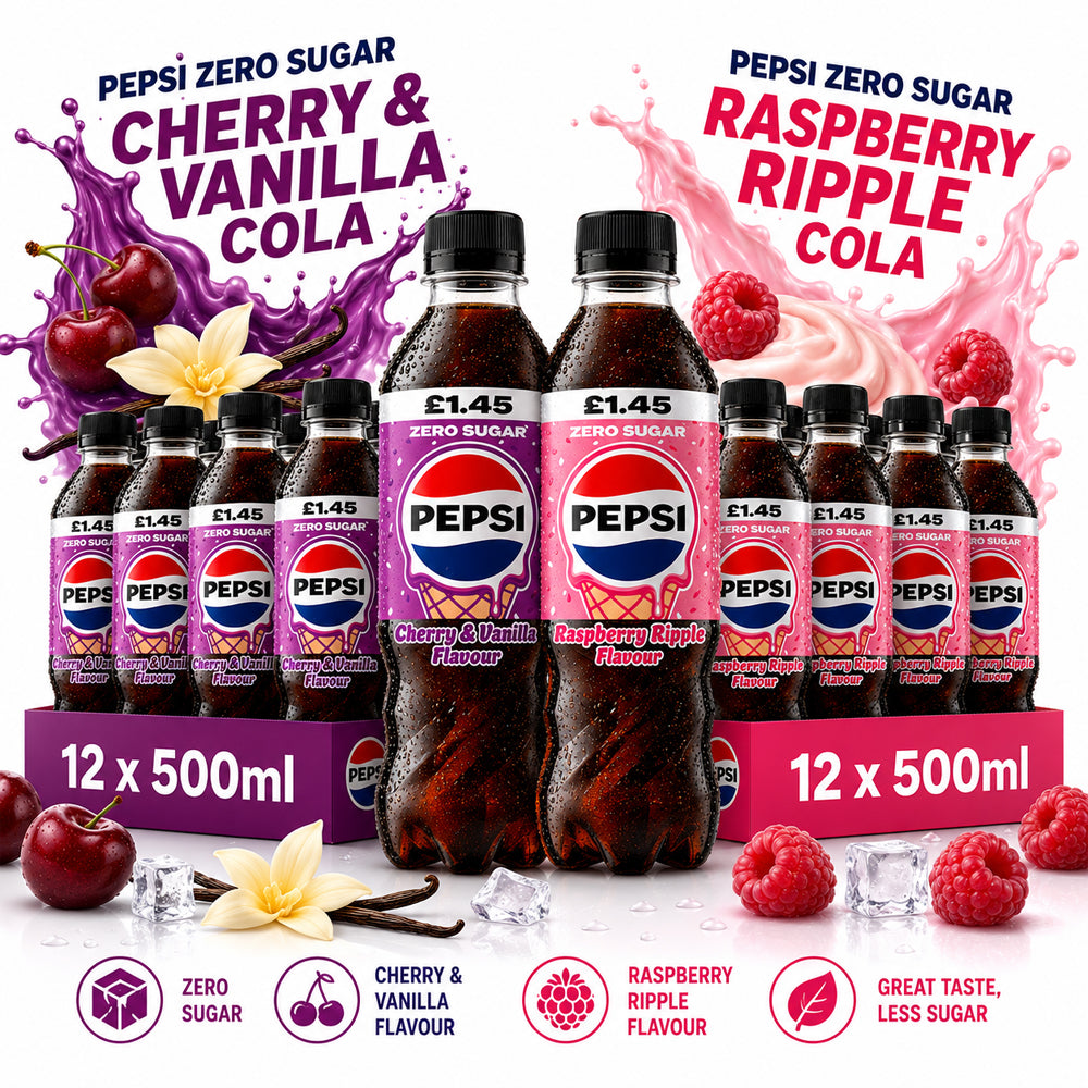 Pepsi Zero Sugar Cherry Vanilla & Raspberry Ripple Mixed (6 & 12 Bottles)
