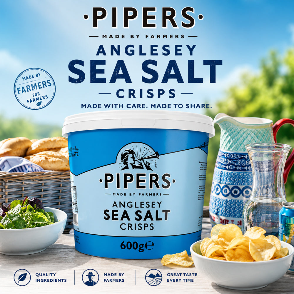 Pipers Anglesey Sea Salt Crisps Sharing Tub 600g | Gluten Free Vegan Crisps