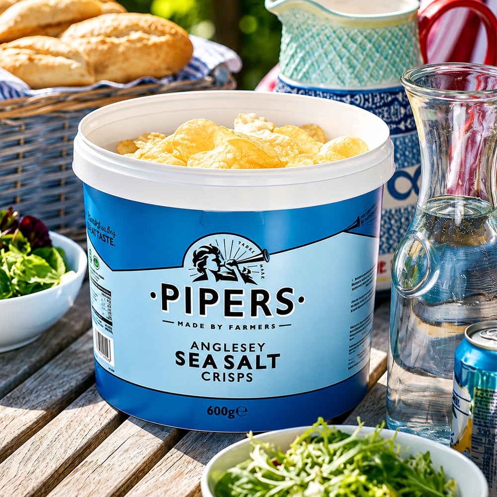Pipers Anglesey Sea Salt Crisps Sharing Tub 600g | Gluten Free Vegan Crisps