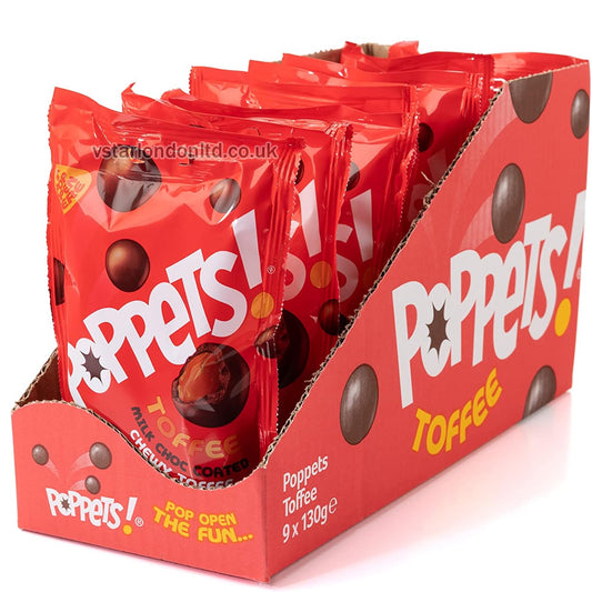 Poppets Milk Chocolate Coated Chewy Toffee 130g(Pack of 9 Pouches)