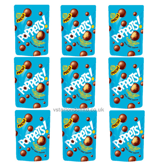 Poppets Milk Chocolate Coated Salted Caramel Fudge Pouch 120g(Pack of 9)