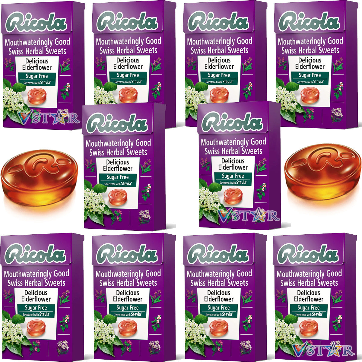 Ricola Elderflower Swiss Herbal Sugar Free Sweets 45g (Pack Of 10)