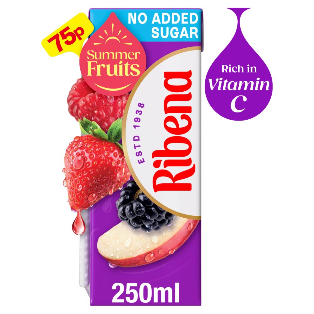 Ribena Summer Fruits No Added Sugar Juice Drink Carton 250ml PMP (Case of 24)