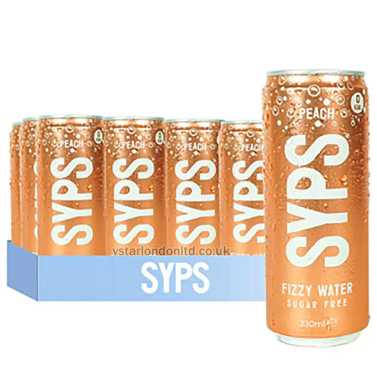 SYPS Peach Flavoured Sparkling Water – 12 x 330ml Cans | No Sugar, Refreshing Fizzy Drink