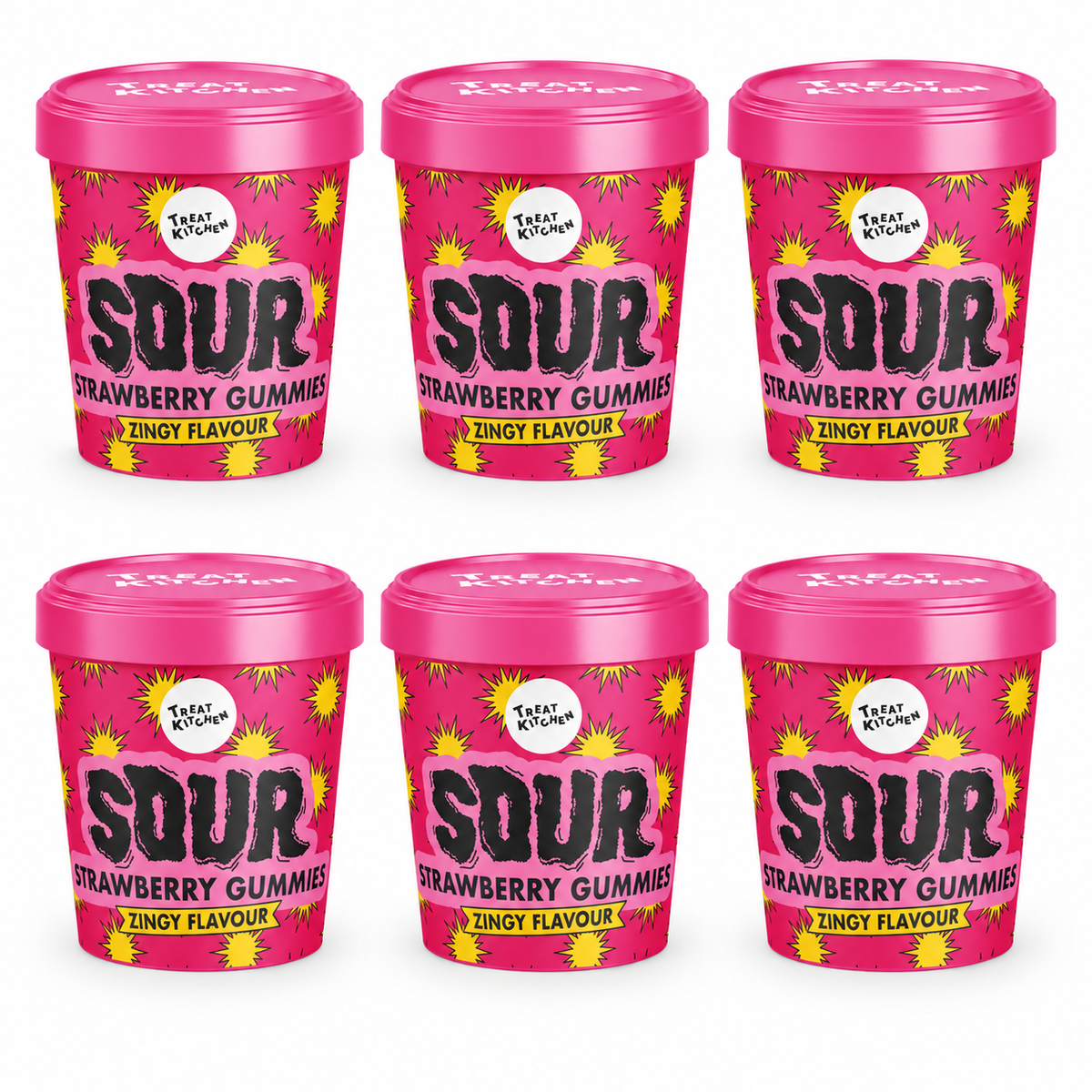 Treat Kitchen Sour Strawberry Gummies Tub 90g (6 & 12 Tubs)
