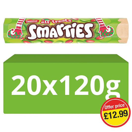 Smarties Elf Treats Milk Chocolate Giant Tube 120g (Box of 20)