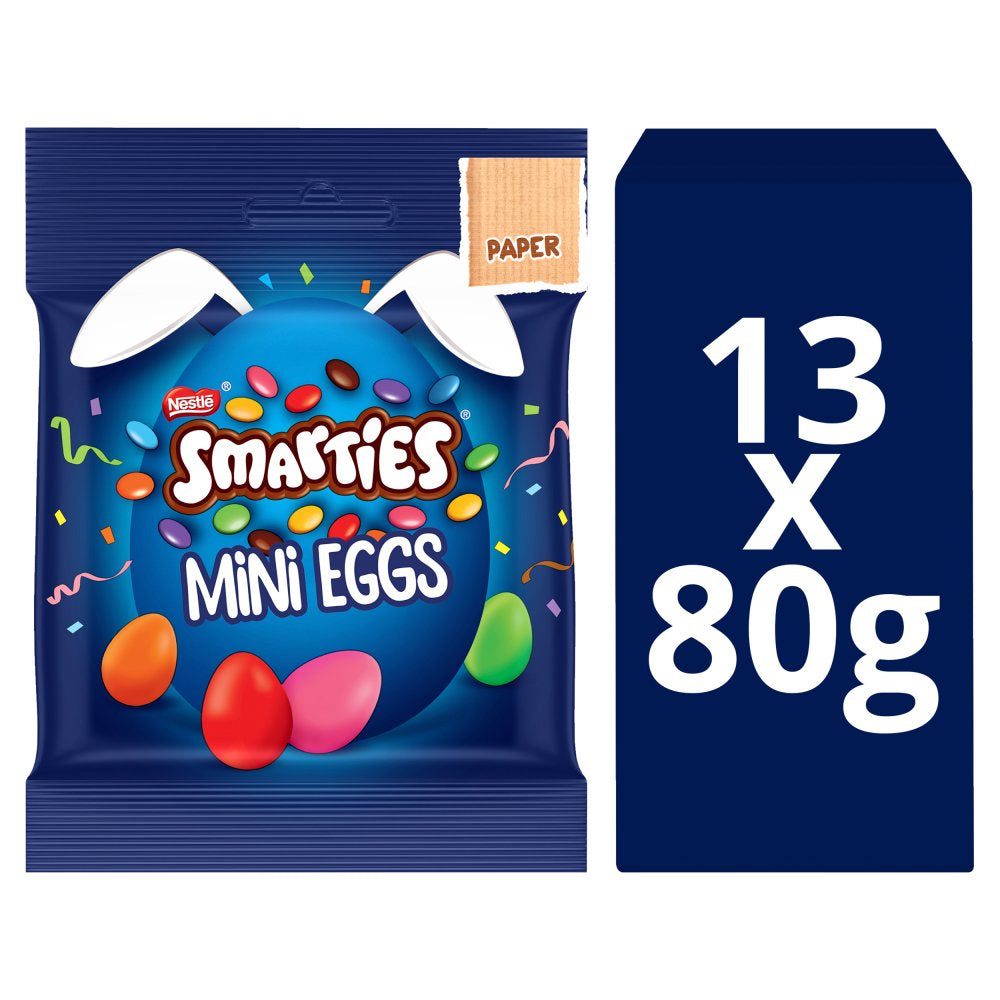 Smarties Milk Chocolate Easter Mini Eggs Sharing Bag 80g (Box of 13)
