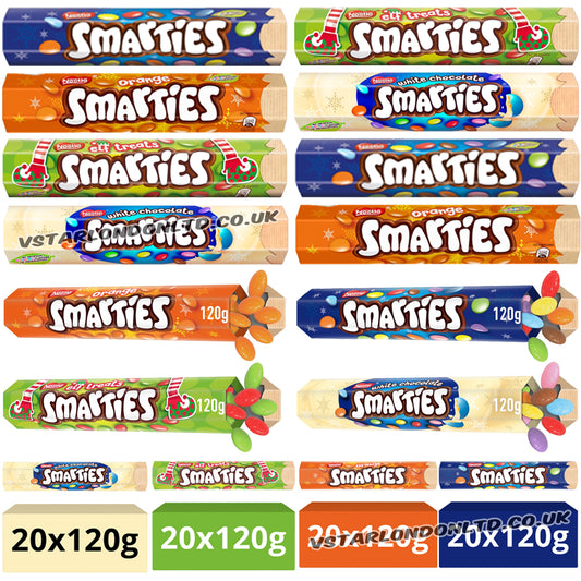 Smarties Giant Chocolate Tubes 120g – White, Orange, Elf & Milk Chocolate (10 & 20 Pack)
