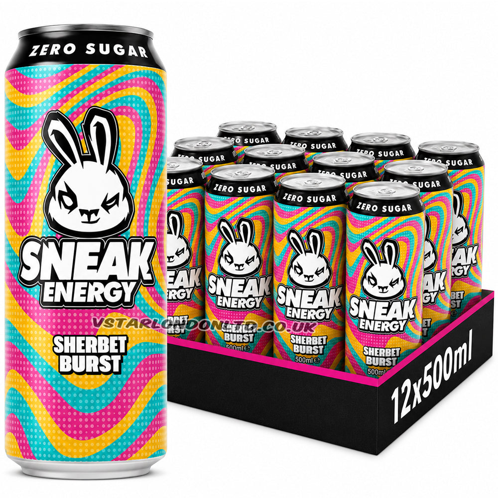 Sneak Energy Sherbet Burst Can 500ml (6 & 12 Cans) – Zero Sugar Energy Drink