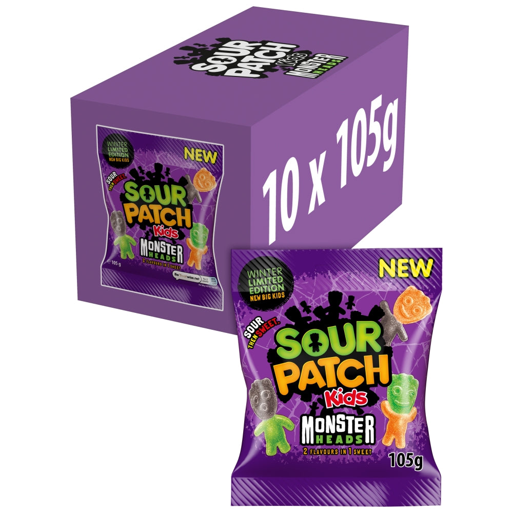 Sour Patch Kids Monster Heads Candy Bag 105g (Case of 10)