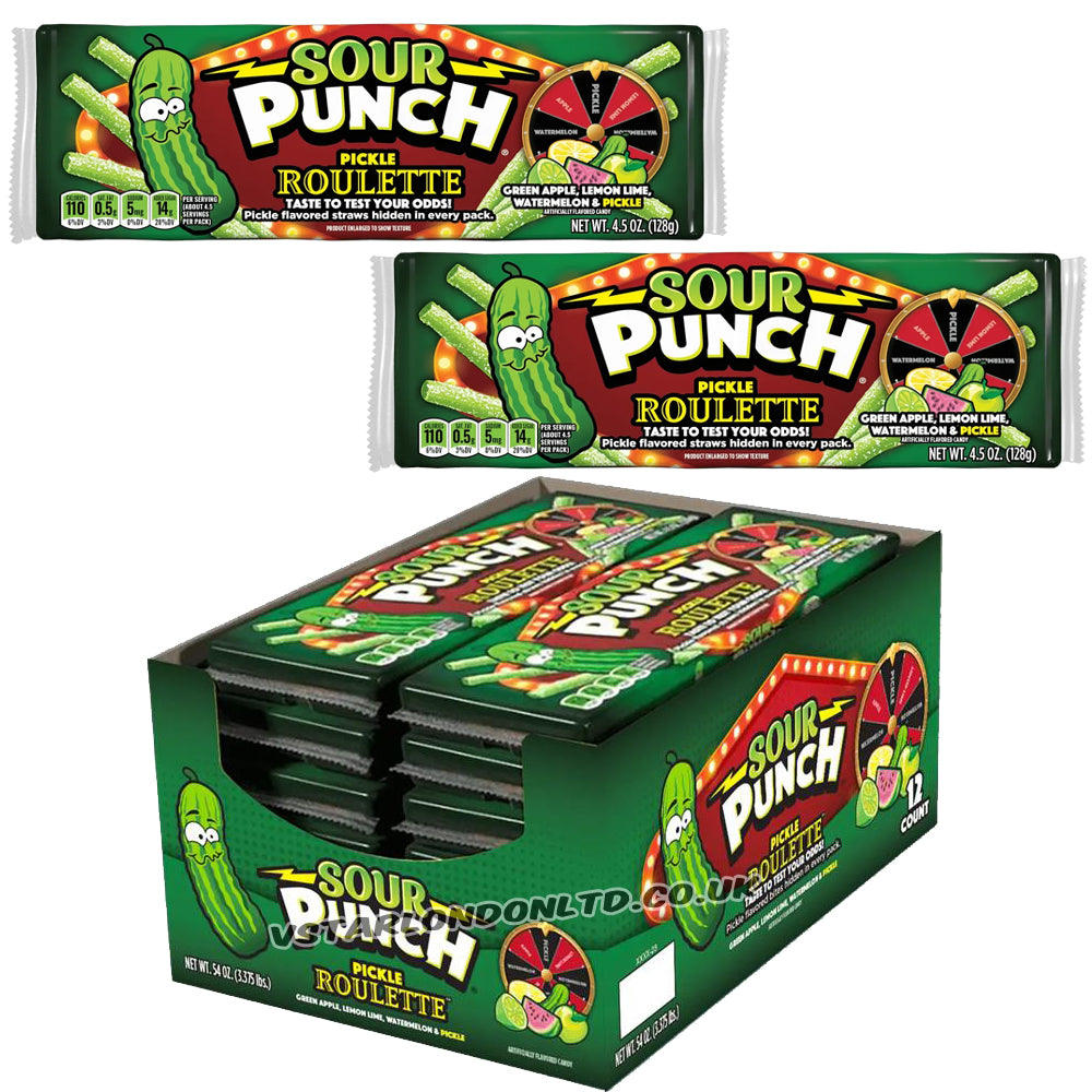 Sour Punch Pickle Roulette Straws Pack 128g (12 & 24 Packs)