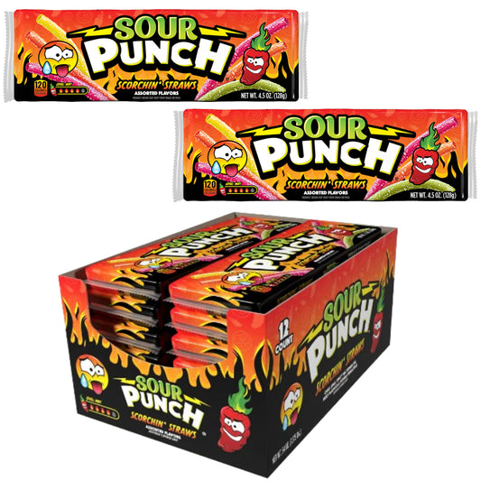 Sour Punch Scorchin Straws Pack 128g ( 6 & 12 Packs)