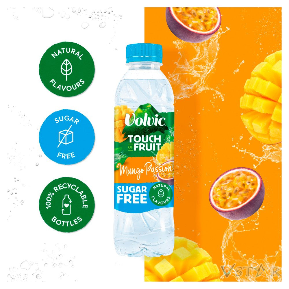 Volvic Touch of Fruit Sugar Free Mango Passion Natural Flavoured Water 12 x 500ml