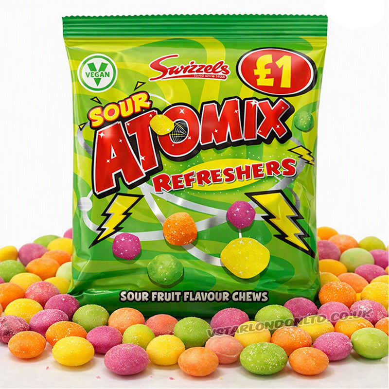 Swizzels Atomix Refreshers Sour Fruit Chews 100g PMP x 12 Packs