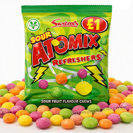 Swizzels Atomix Refreshers Sour Fruit Chews 100g PMP x 12 Packs