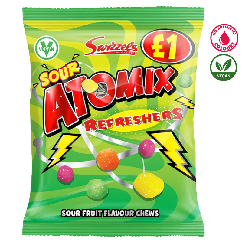 Swizzels Atomix Refreshers Sour Fruit Chews 100g PMP x 12 Packs