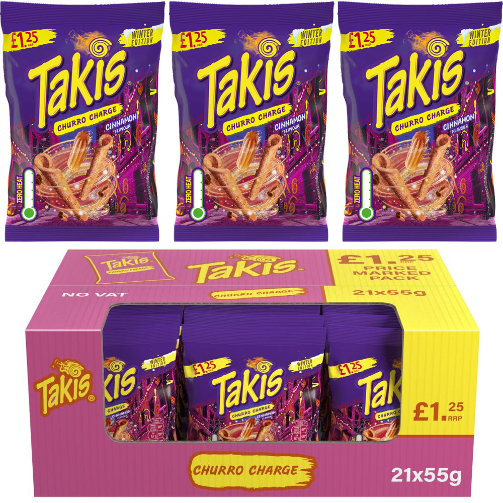 Takis Winter Edition Churro Charge Cinnamon Flavour 55g (10 & 21 Bags)