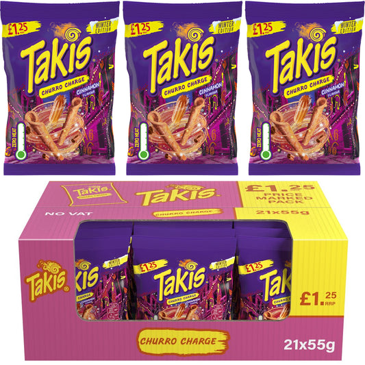 Takis Winter Edition Churro Charge Cinnamon Flavour 55g (10 & 21 Bags)