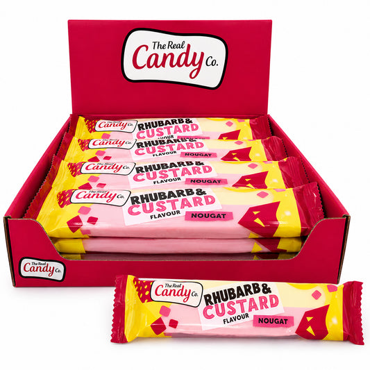 The Real Candy Co. Rhubarb & Custard Nougat Bar 130g (Box of 16)