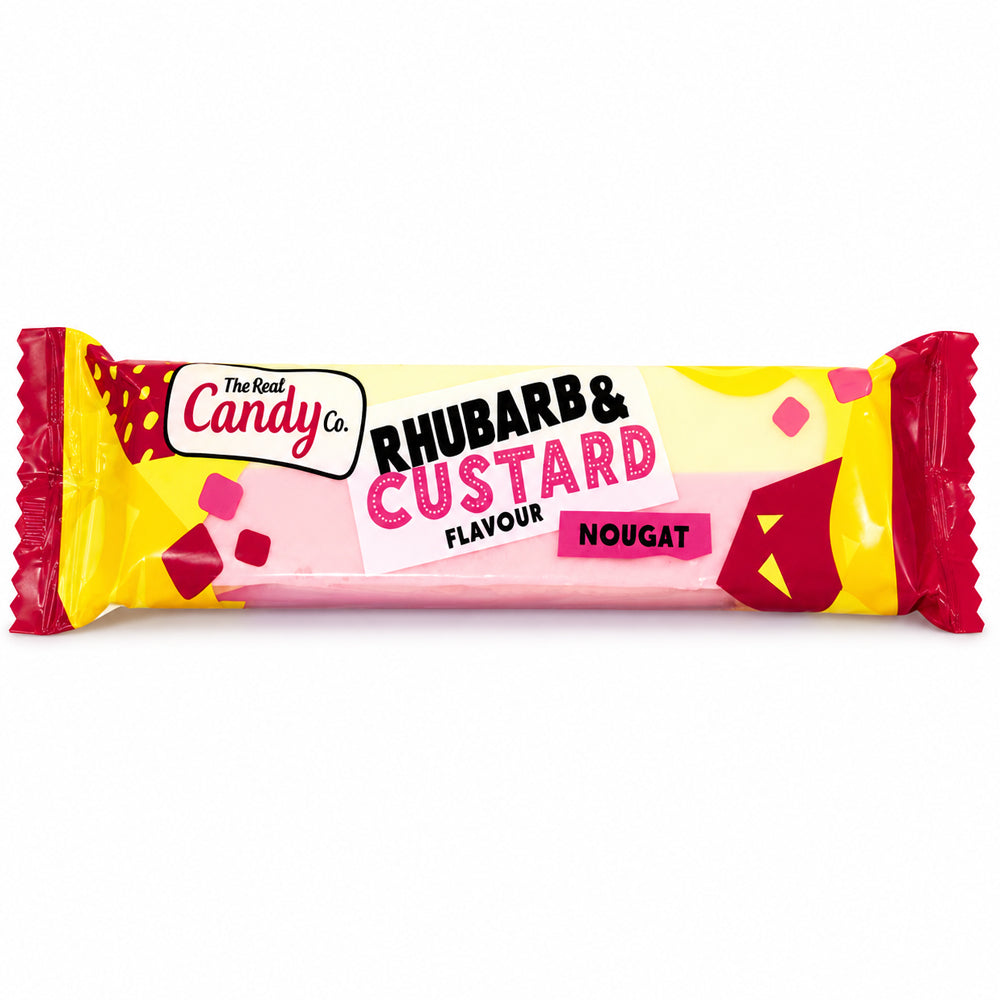 The Real Candy Co. Rhubarb & Custard Nougat Bar 130g (Box of 16)