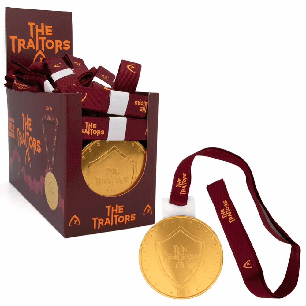 The Traitors Milk Chocolate Shield Medallion 26g (12, 24 & 36 Packs)
