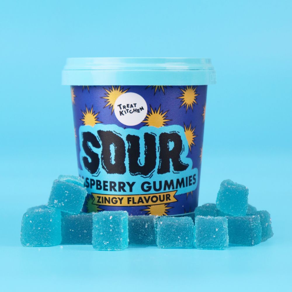 Treat Kitchen Sour Raspberry Gummies Tub 90g (6 & 12 Tubs)