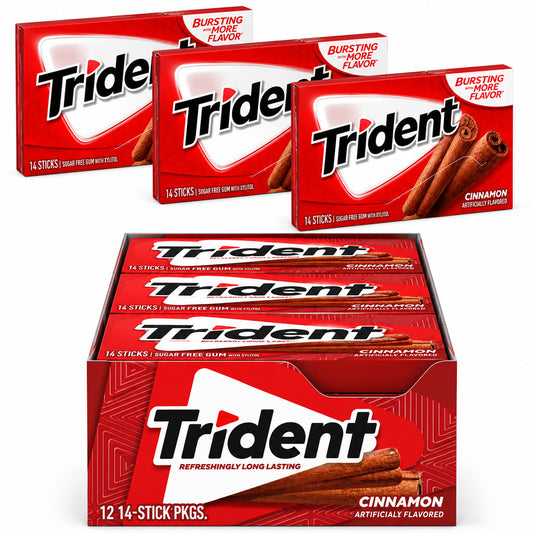 Trident Cinnamon Sugar Free Gum, 12 Packs of 14 Pieces (168 Total Pieces)