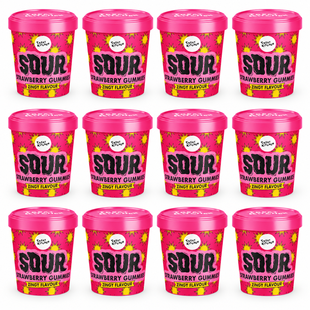 Treat Kitchen Sour Strawberry Gummies Tub 90g (6 & 12 Tubs)