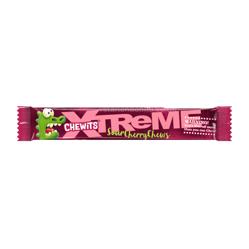 Chewits Xtreme Extremely Cherry Chews Packs 34g (Box of 24 Packs) - Bold & Tangy