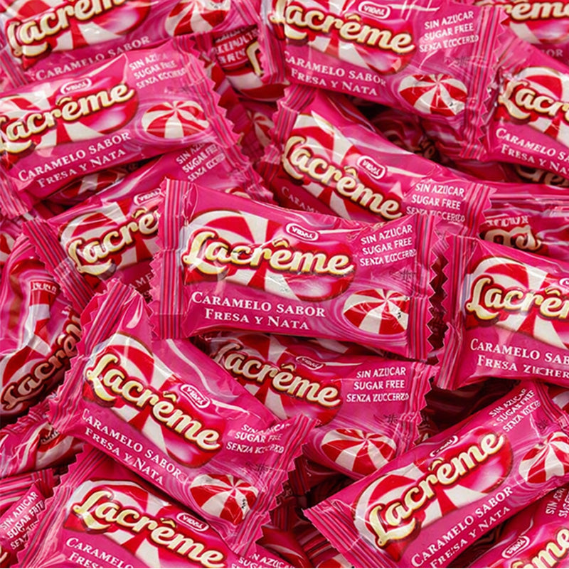 Vidal Sugar Free Strawberry Lacreme Sweets 1kg & 2kg Wrapped Strawberry Candies