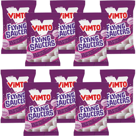 Vimto Flying Saucers Bag 33g Retro Sherbet Sweets UK Candy (Box of 10 Bags)