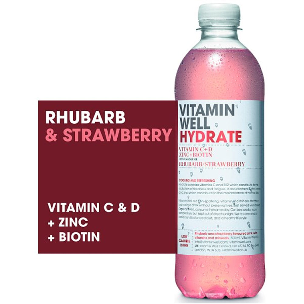 Vitamin Well Hydrate Rhubarb & Strawberry 500ml (12 Bottles)
