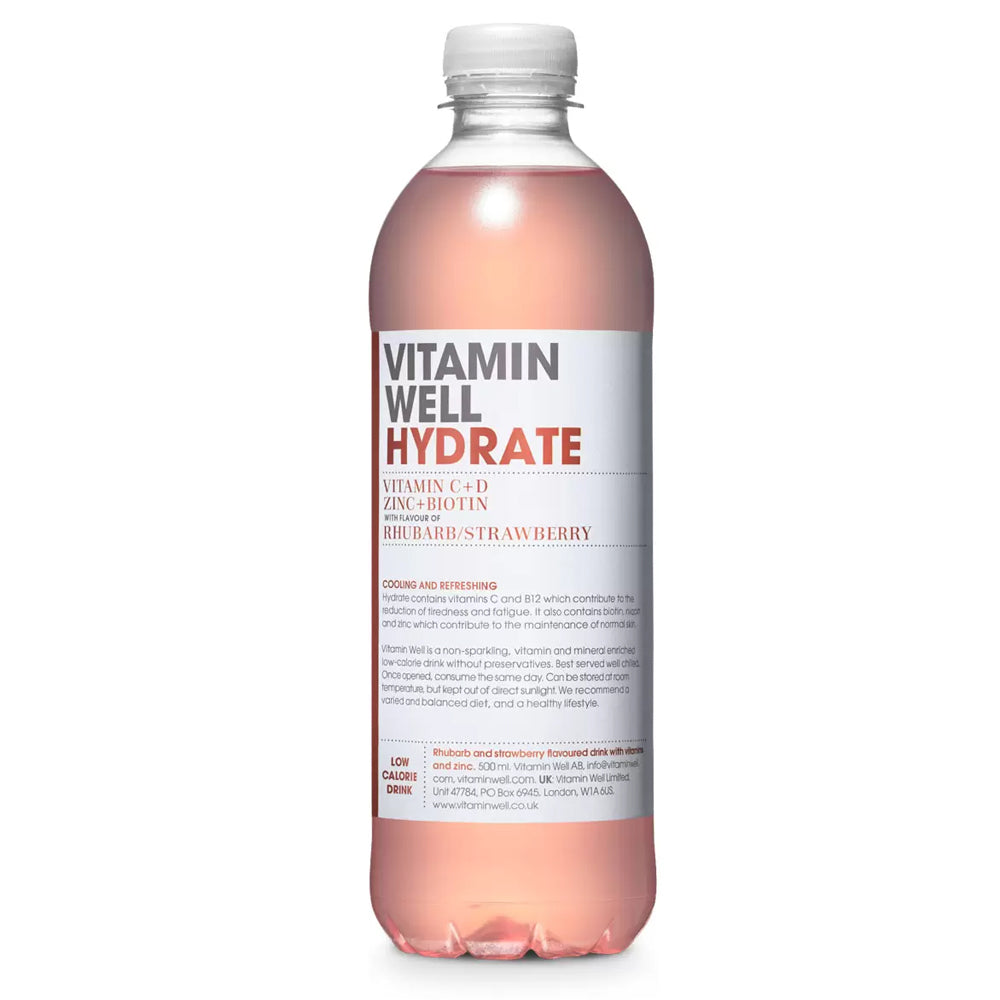 Vitamin Well Hydrate Rhubarb & Strawberry 500ml (12 Bottles)