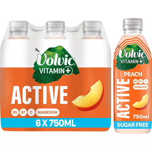 Volvic Vitamin+ Active Peach Sugar Free Flavoured Water 750ml (Case of 6)