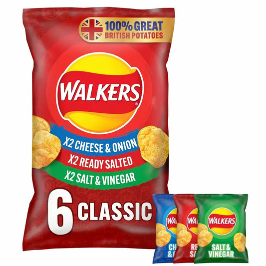 Walkers Classic Variety Crisps 6 Pack Multipack 150g (Case Of 18)