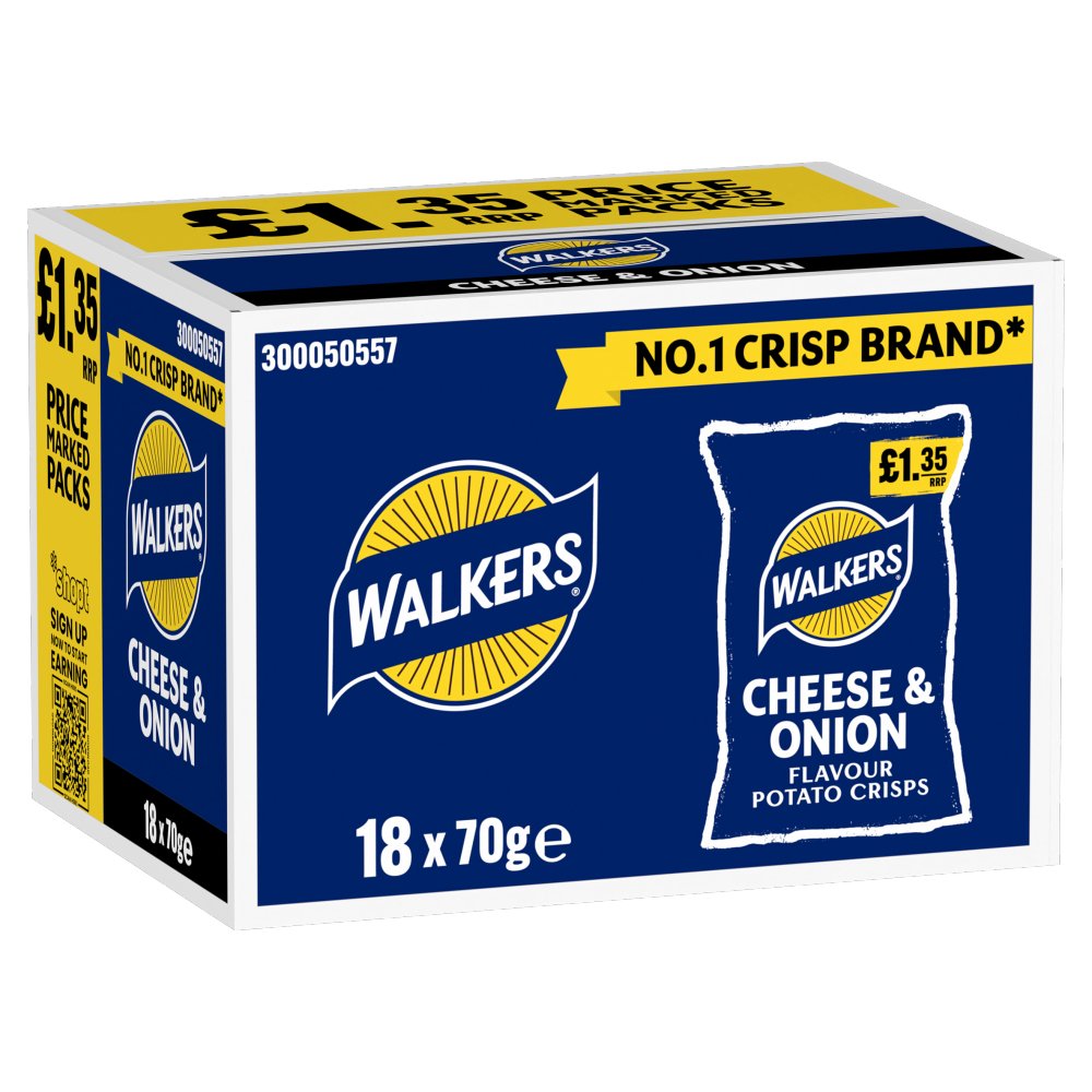 Walkers Cheese & Onion Sharing Crisps 70g PMP (Box of 18)