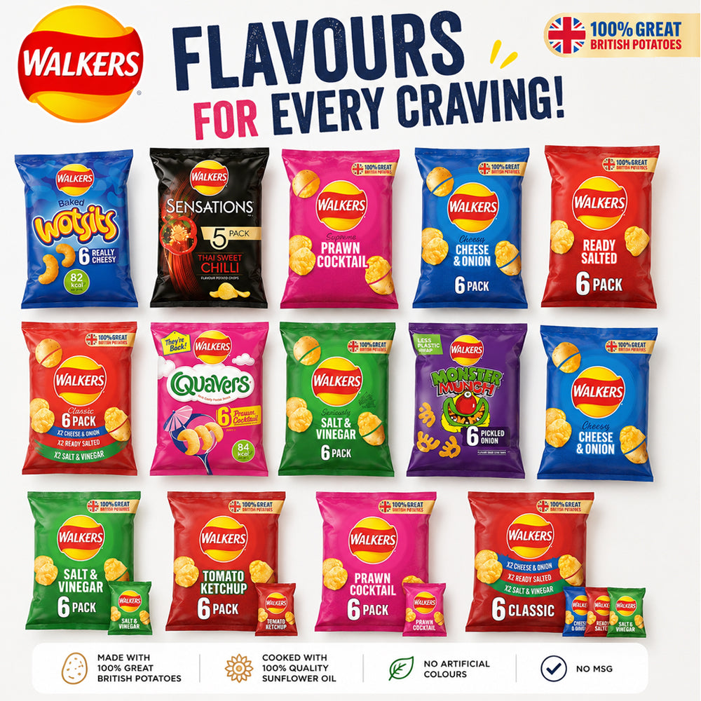 Walkers Crisps Variety Mixed Snack Bags – Random Flavours (6, 12 & 18 Bags)