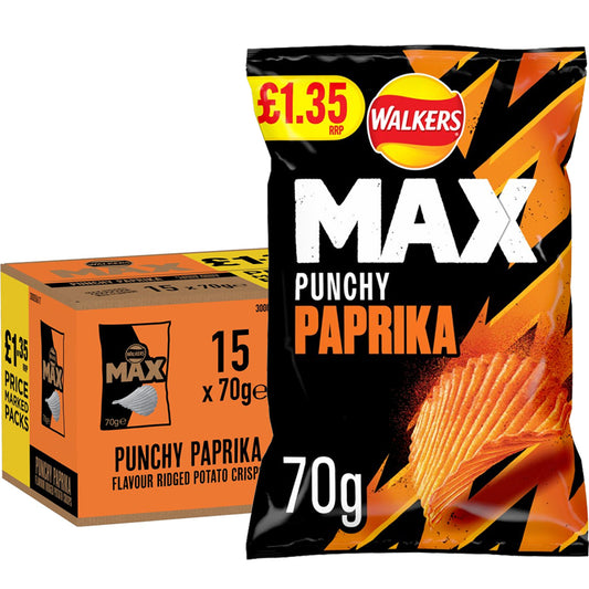 Walkers Max Punchy Paprika Sharing Crisps 70g PMP (Case of 15)