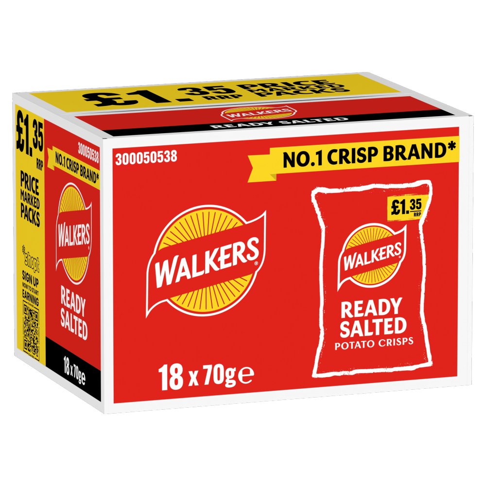 Walkers Ready Salted Sharing Crisps 70g PMP (Box of 18)