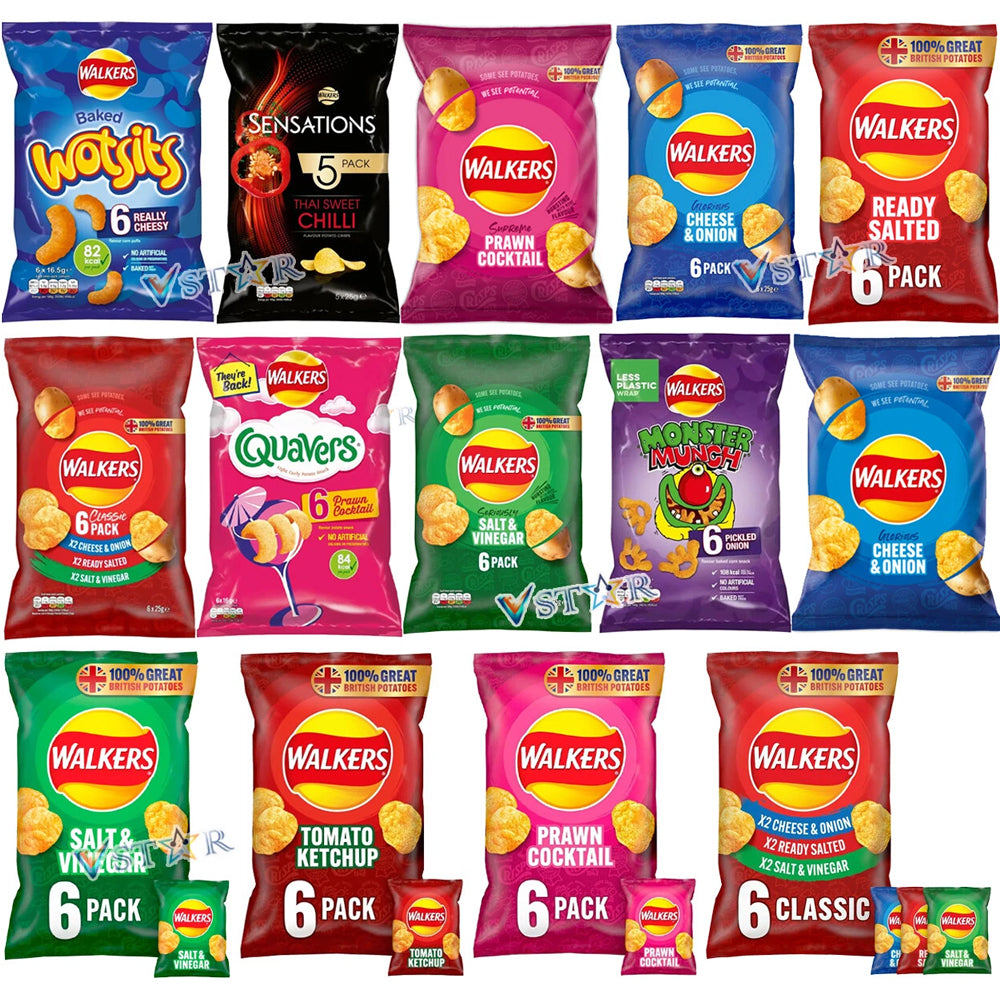 Walkers Crisps Variety Mixed Snack Bags – Random Flavours (6, 12 & 18 Bags)