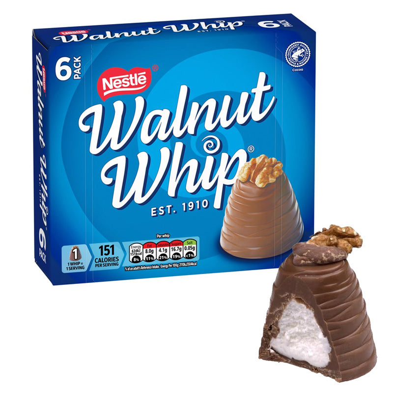 Walnut Whip Milk Chocolate 30g Multipack of 6 Chocolates -10 Boxes
