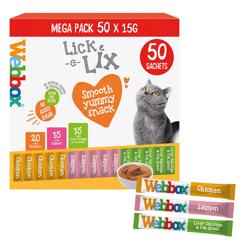 Webbox Lick-e-Lix Cat Treats Mega Pack 50 x 15g Sachets -3 Flavours